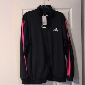Adidas Black Track Jacket AND Pants with Neon Pink Accents